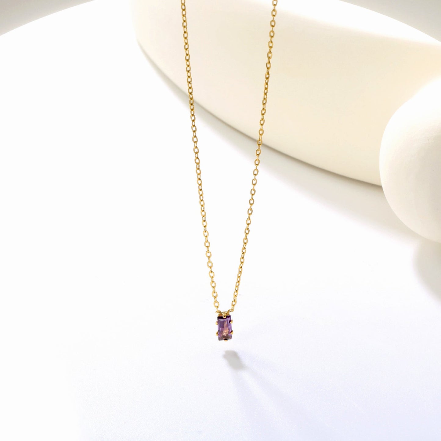 4.5*7.4mm Square White/Purple/Champagne Zircon Pendant 0.3 Cross Chain 40+5cm+6mm Round Tail Plaque Necklace GOLDEN