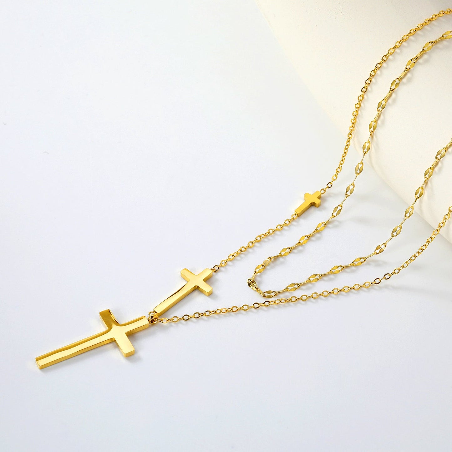 15 x 31.3mm + 10 x 19.4mm + 4.9 x 10mm Cross Pendant Lip Chain 40 + Cross Chain 45 + 5cm Double Chain Necklace, Gold