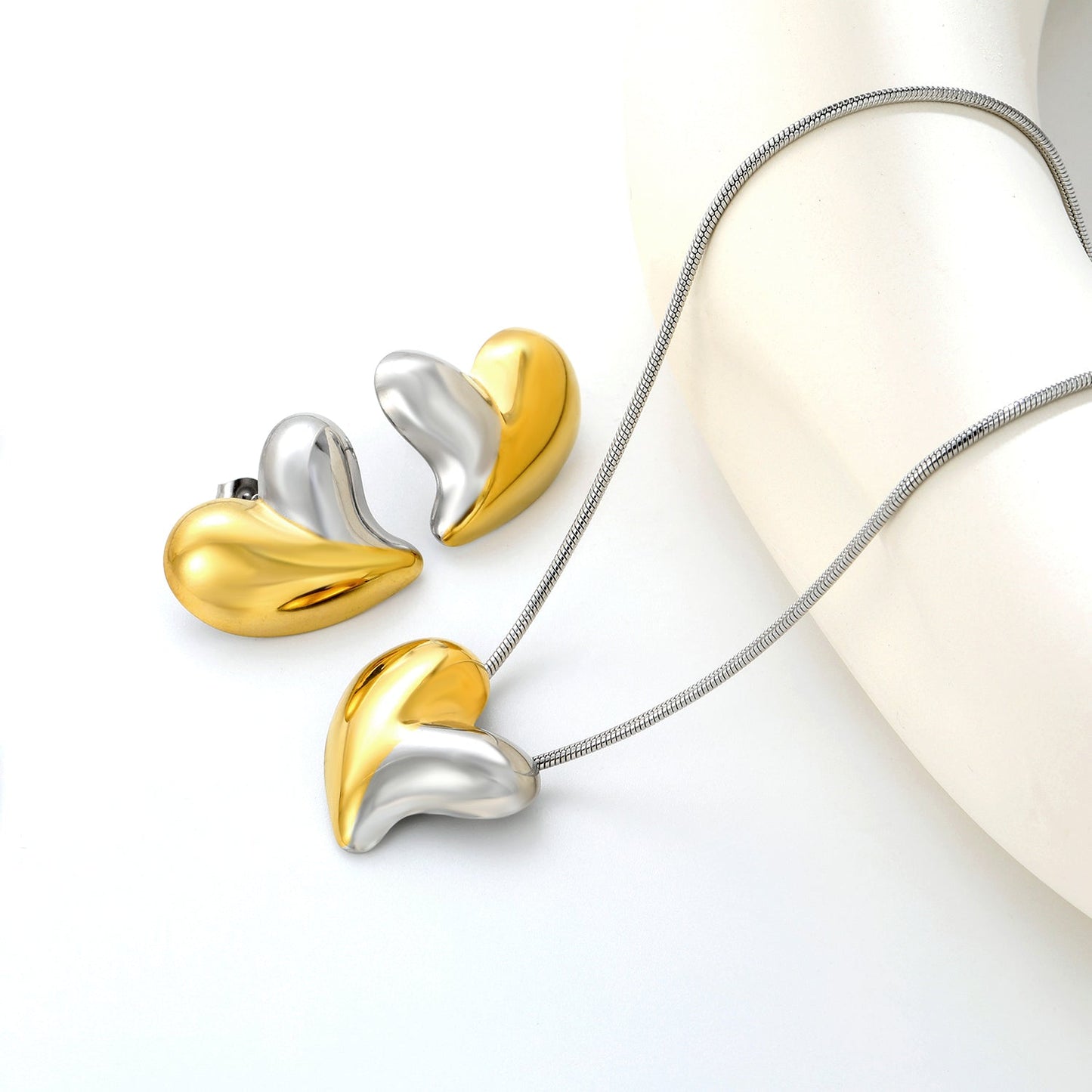 Love Set Steel/Gold/Mixed Earrings: 27*27.3mm Pendant: 27*27.3mm 1.6 Round Snake Chain 43+5cm+6mm Round Tail Tag