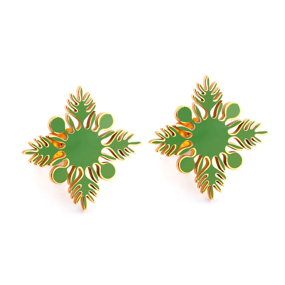 20.2*20.2mm orange/green four-petal flower leaf oil drop earrings gold color