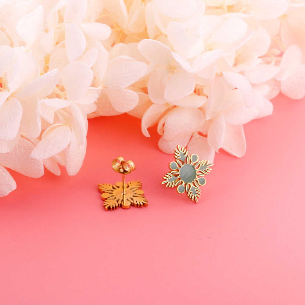 20.2*20.2mm orange/green four-petal flower leaf oil drop earrings gold color