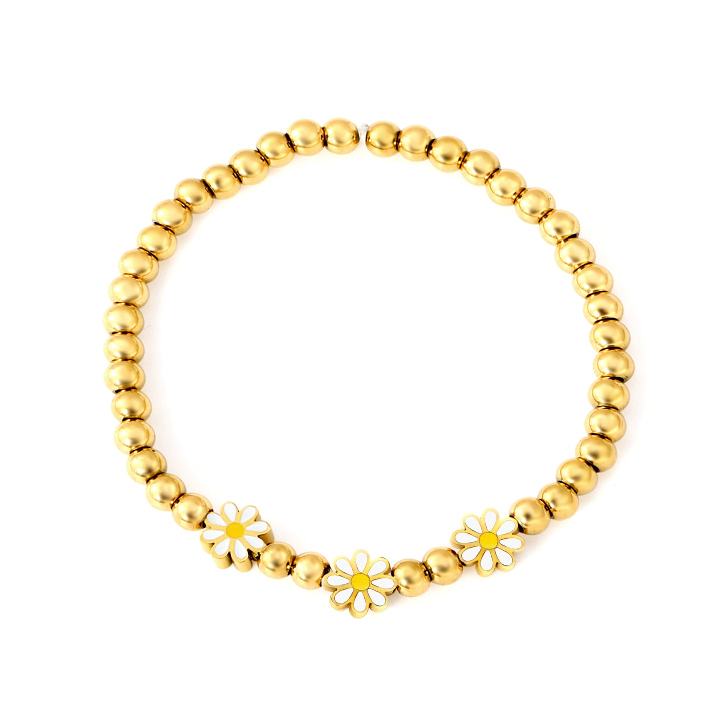 6.7mm daisy with white oil drip fittings +4*3mm steel beads 15cm bracelet Golden