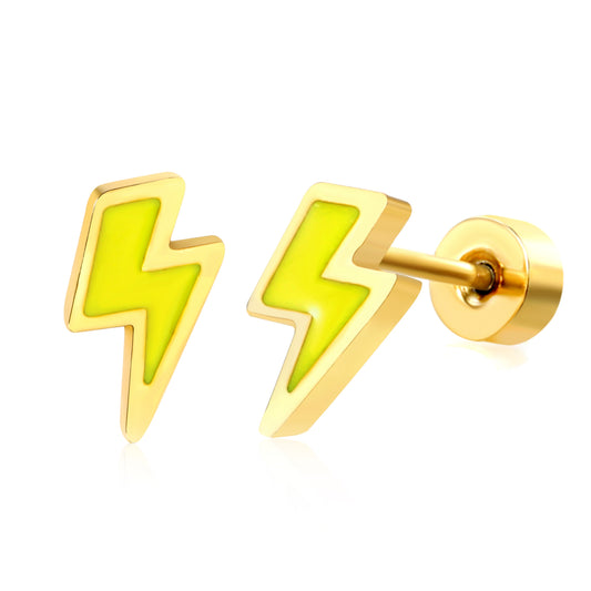 Thick 1.2*4*7mm lightning bolt oil drip 0.8*9mm pin Screw plug earrings gold color