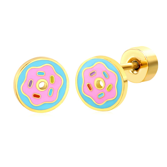 Thick 1.2*7.7mm doughnut oil drip 0.8*9mm pin Screw plug earrings gold color
