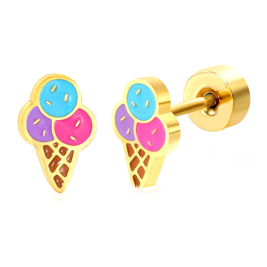 Thick 1.2*4.7*7.3mm Ice Cream Drip 0.8*9mm pin Screw plug earring Gold color