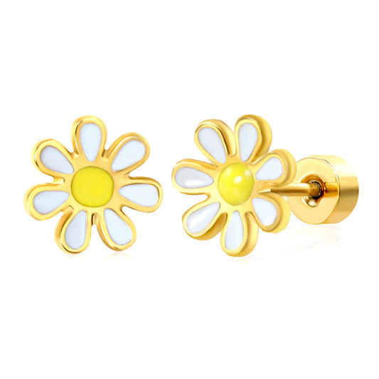 Thick 1.2*8mm daisy oil drip 0.8*9mm pin Screw plug earrings gold color