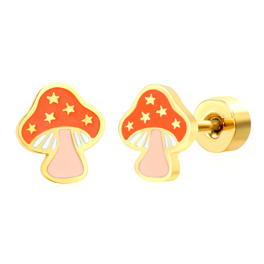 Thick 1.2*6*7mm small mushroom oil drip 0.8*9mm pin Screw plug earrings gold color