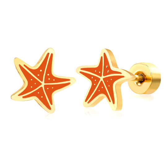 Thick 1.2*7*6.5mm starfish oil drip 0.8*9mm pin Screw plug earrings gold color