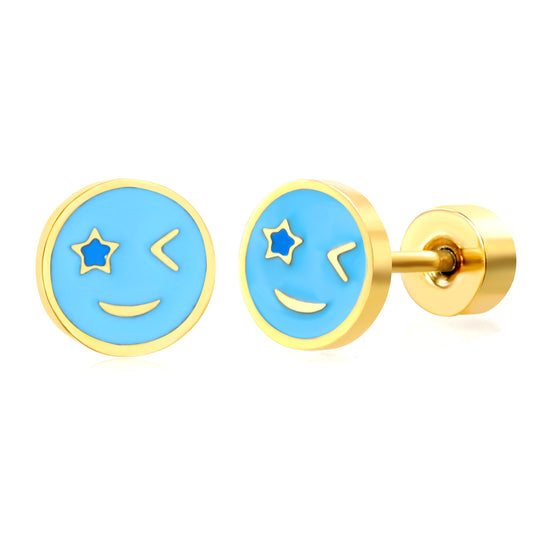 Thick 1.2*6.3m round hippie face oil drip 0.8*9mm pin Screw plug earrings gold color