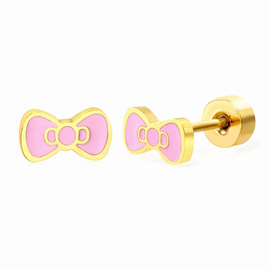 Thick 1.2*6.8*3.7mm Bow Tie Oil Drop 0.8*9mm Pin Screw Earrings Gold Color