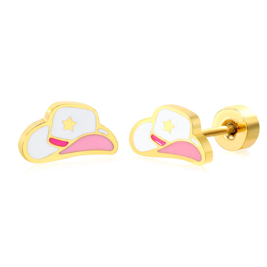 Thick 1.2*7.3*4.2mm Cowboy Hat Oil Dripping 0.8*9mm Needle Screw Plug Earring Gold Color