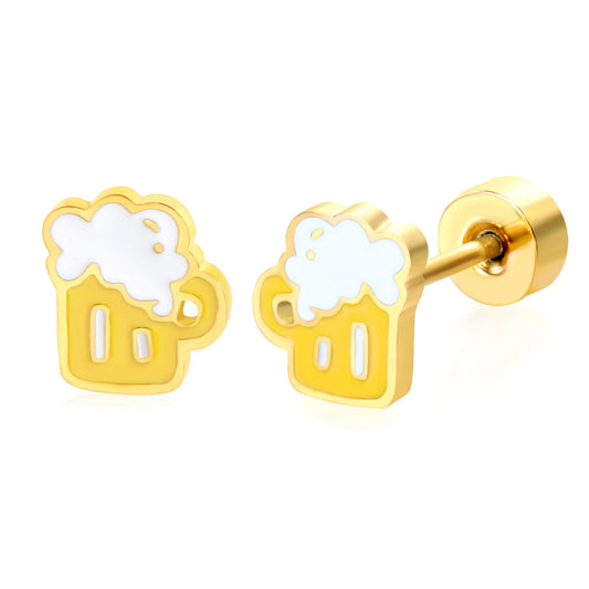 Thick 1.2*5.6*6.6mm Beer Glass Oil Drip 0.8*9mm Pin Screw Plug Earring Gold Color