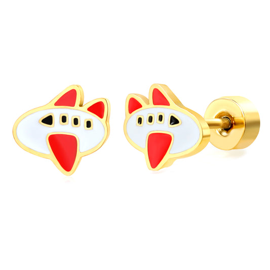 Thick 1.2*6.9*6.5mm airplane oil drip (divided into left and right) 0.8*9mm pin Screw plug earring Gold color