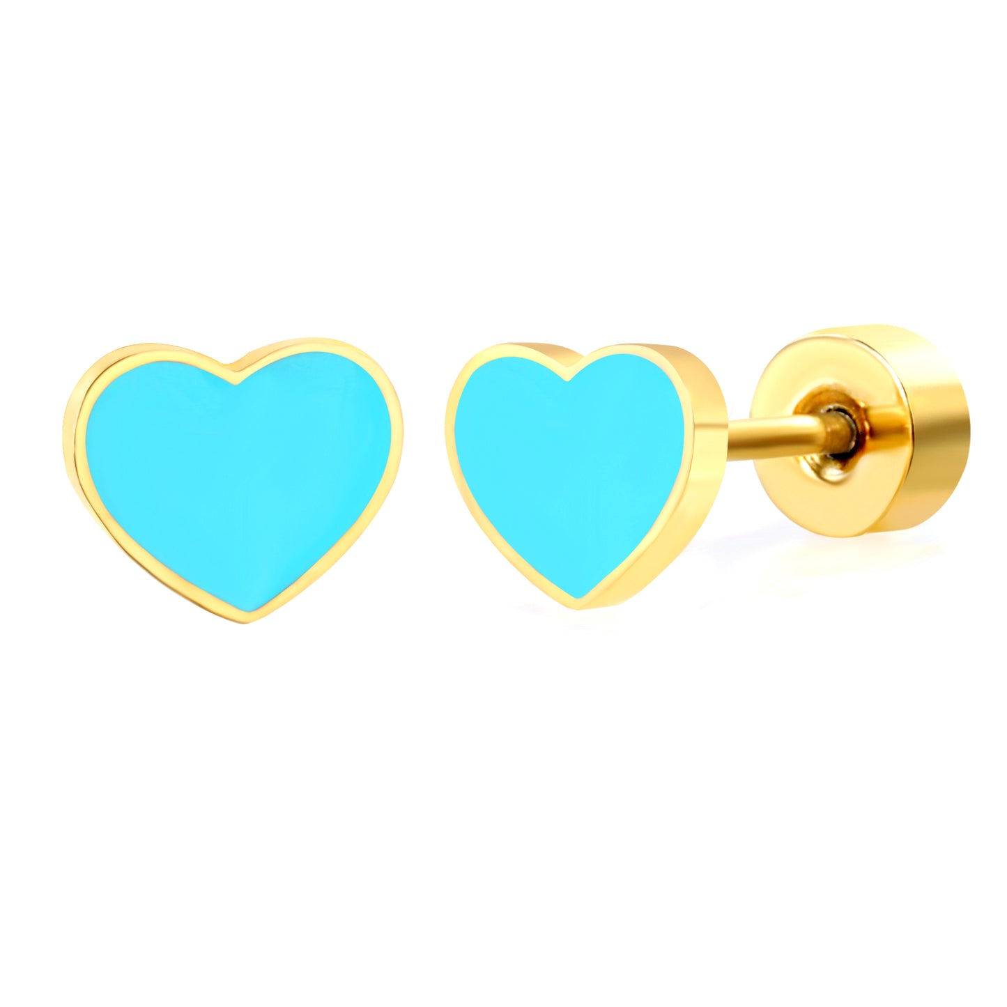 Thick 1.2*5.9*4.9mm heart shaped purple/rose/cyan oil drops 0.8*9mm pin Screw-on earrings Gold color