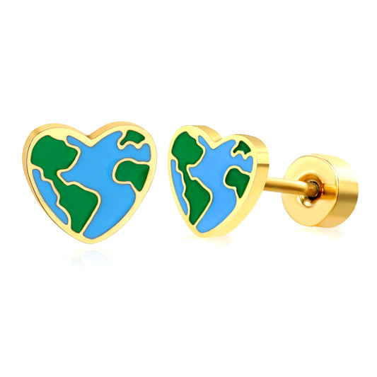 Thick 1.2*7.2*6.5mm heart-shaped globe oil drip 0.8*9mm pin Screw plug earrings Gold color