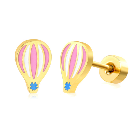 Thick 1.2*4.8*7.2mm Hot Air Balloon Oil Drip 0.8*9mm Pin Screw Plug Earring Gold Color