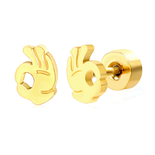 Thick 1.2*4*5.8mm OK gesture (divided into left and right) 0.8*9mm needle Screw-on earring Gold color
