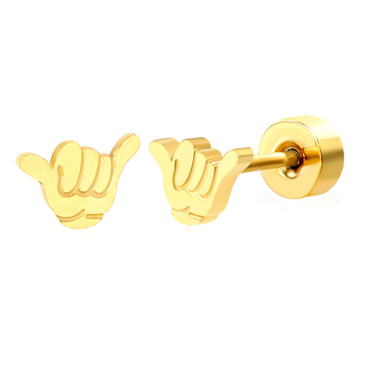 Thick 1.2*6*4.2mm Luk Luk Gesture 0.8*9mm pin Screw plug earring Gold color