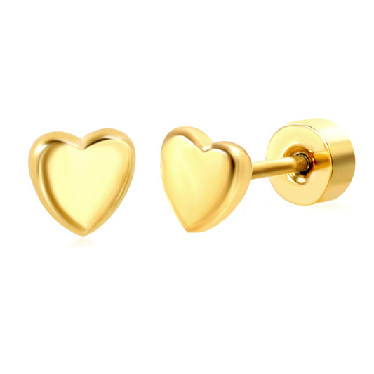 4.8mm Heart 0.8*9mm pin Screw-on earring Gold color