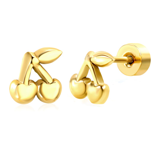 6.4*7mm Cherry 0.8*9mm pin Screw-on earring Gold color
