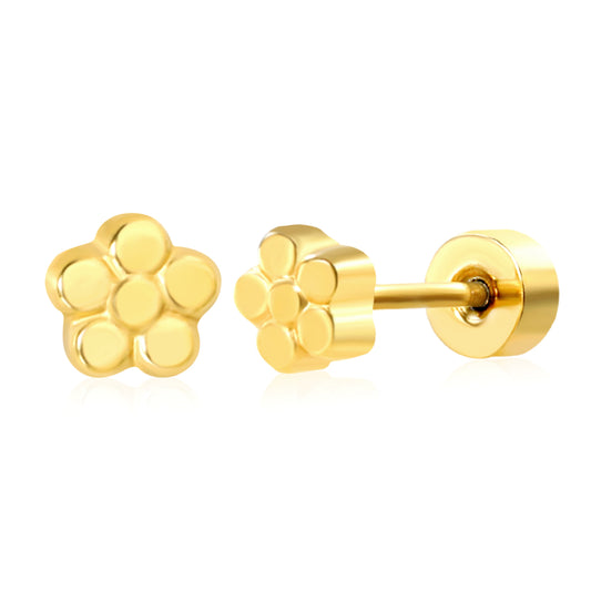 3.8mm Flower 0.8*9mm pin Screw-on earrings gold color