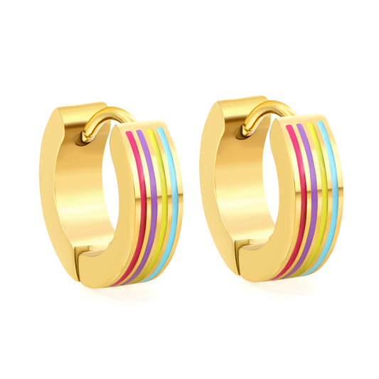 Mixed color line oil drop Thickness 2.2*Width 4*Inner Diameter 9mm*Ear Buttons Golden