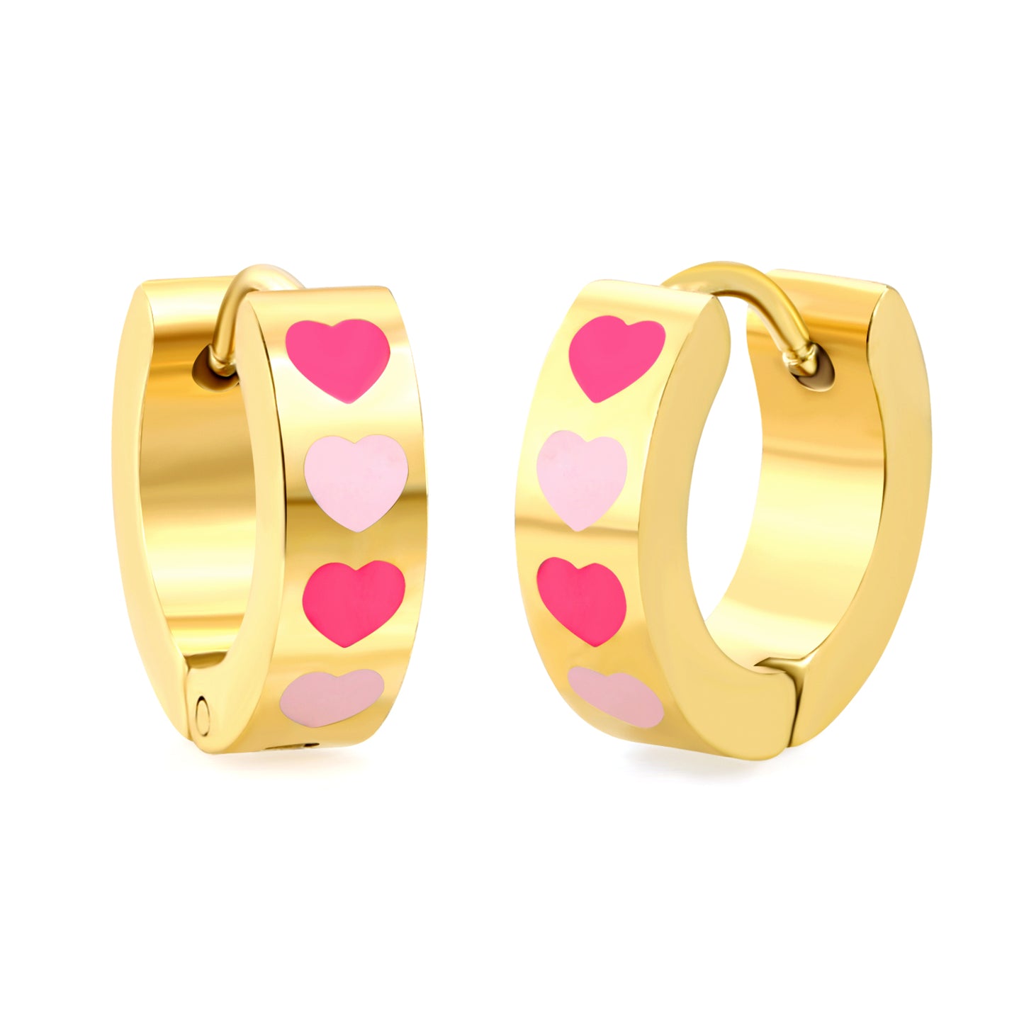 Pink+Rose/Cyan+Blue Heart Drops Thickness 2.2*4*I.D. 9Earrings Golden