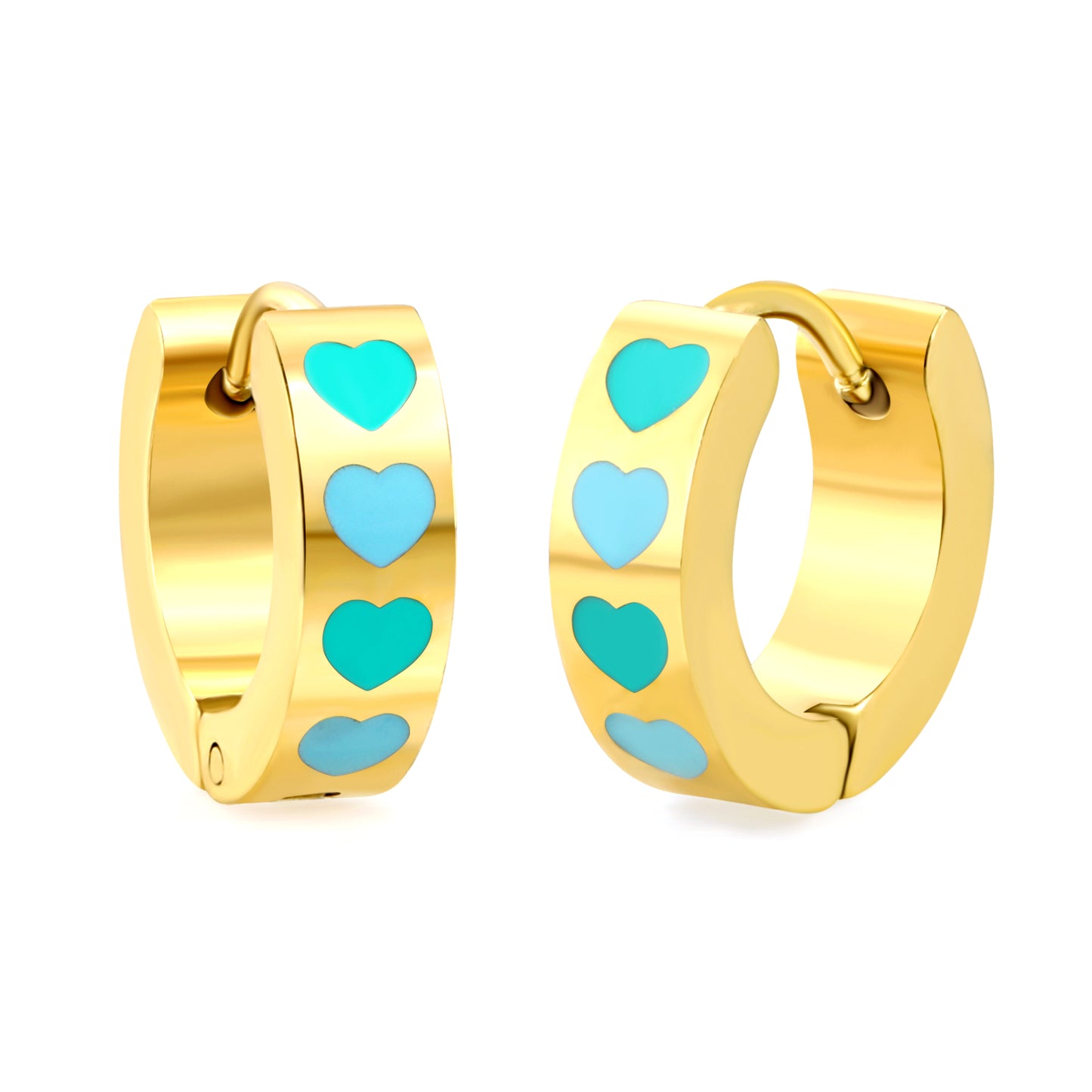 Pink+Rose/Cyan+Blue Heart Drops Thickness 2.2*4*I.D. 9Earrings Golden