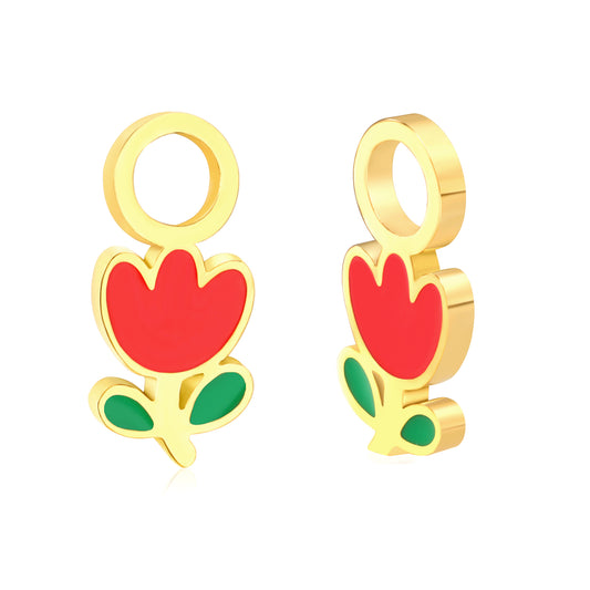 Oil dripping 5.5*12.1mm small red flower accessories (divided into left and right) gold color