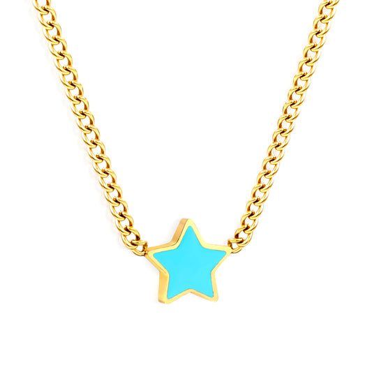 Thick 1.2*7mm pentagram accessories side chain 1.4mm*40+5cm necklace gold color
