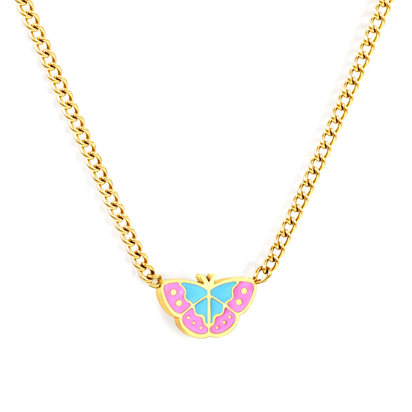 Thick 1.2*9.7*6.5mm Butterfly Accessories Side Chain 1.4mm*40+5cm Necklace gold color