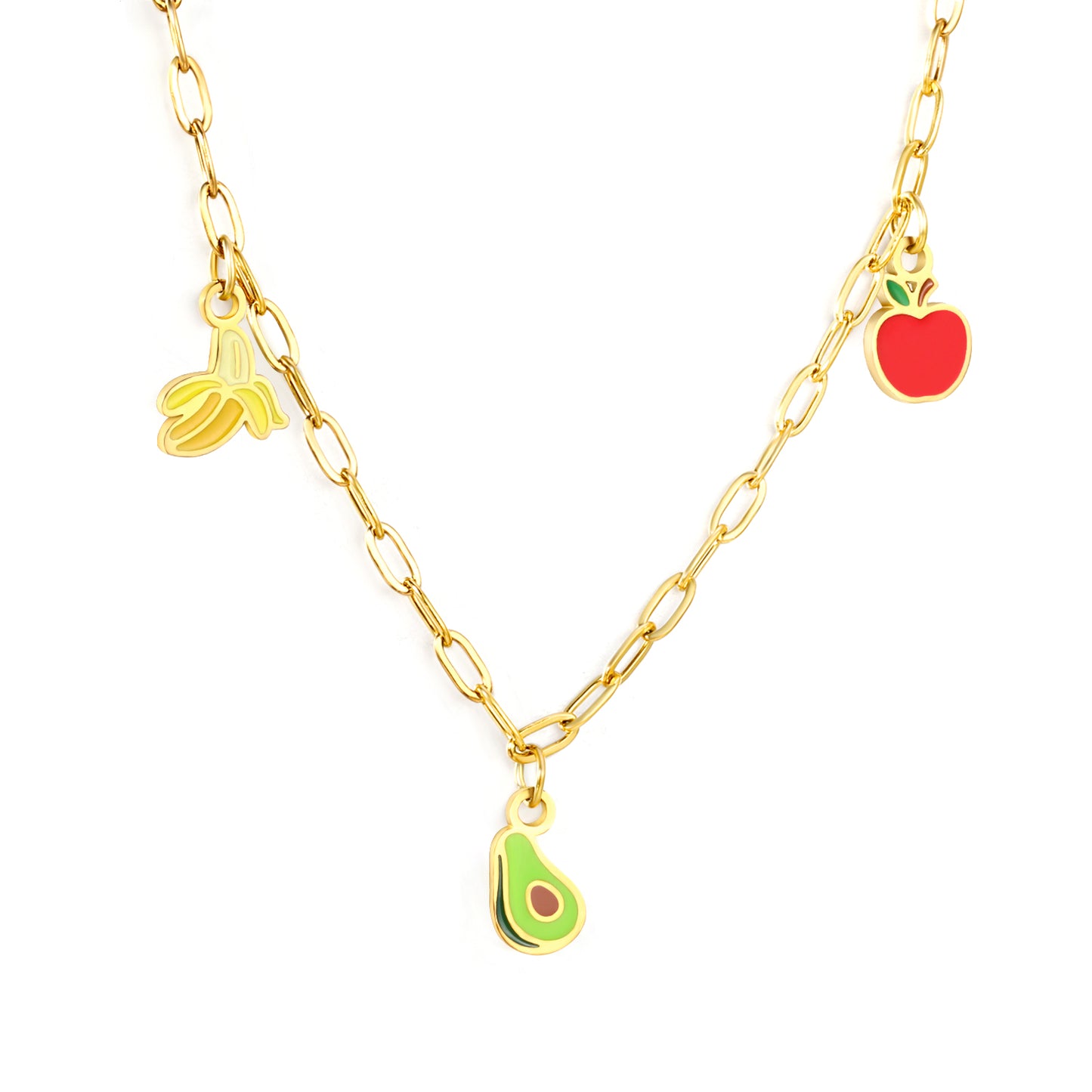 6.5*9mm Banana+4.5*8mm Avocado+5.7*8.6mm Apple Accessories Thick 1.2mm Square Wire 1.8*4.2mm*40+5cm Necklace Gold Color