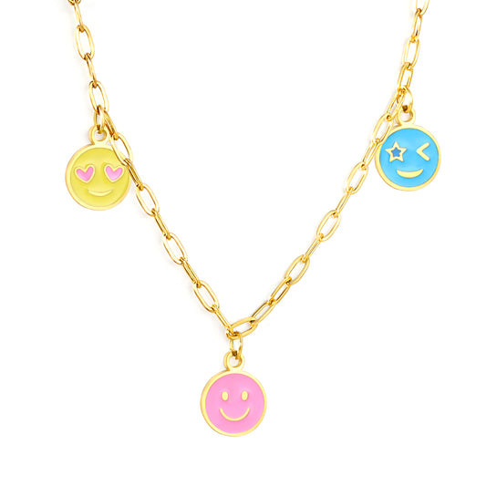 6.3*8.5mm mixed color round smiley face accessories thick 1.2mm square wire 1.8*4.2mm*40+5cm necklace Golden