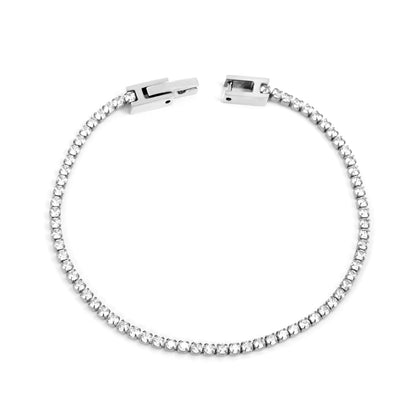 2mm/3mm Round White/Black Crystal Zirconia 17cm Clasp Bracelet Steel/Golden