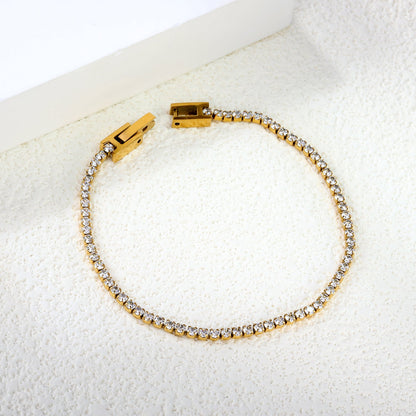 2mm/3mm Round White/Black Crystal Zirconia 17cm Clasp Bracelet Steel/Golden