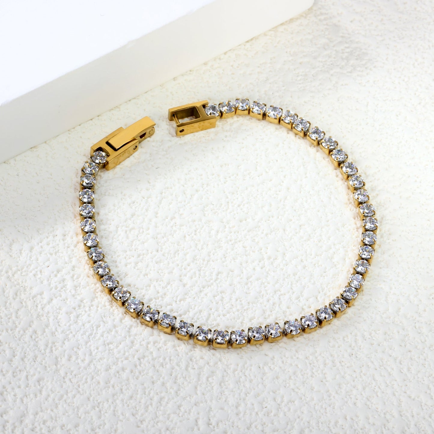 2mm/3mm Round White/Black Crystal Zirconia 17cm Clasp Bracelet Steel/Golden