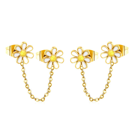 ???8mm six petal flower white/blue oil drops +03 cross chain 30mm accessories earrings gold color??¨¤