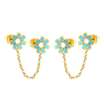 ???8mm six petal flower white/blue oil drops +03 cross chain 30mm accessories earrings gold color??¨¤