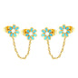 ???8mm six petal flower white/blue oil drops +03 cross chain 30mm accessories earrings gold color??¨¤