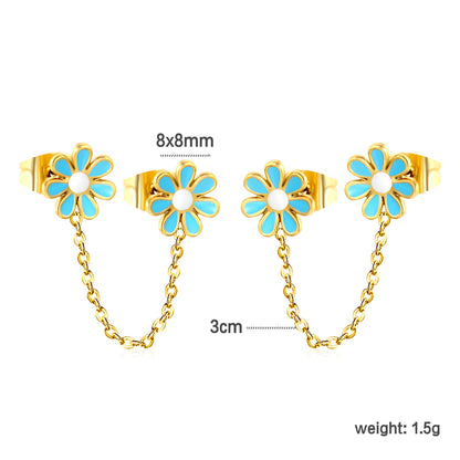 ???8mm six petal flower white/blue oil drops +03 cross chain 30mm accessories earrings gold color??¨¤