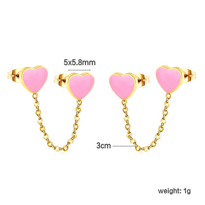 6.3*5.5mm heart shaped black/red/pink oil drops+03 cross chain 30mm accessories earrings gold color