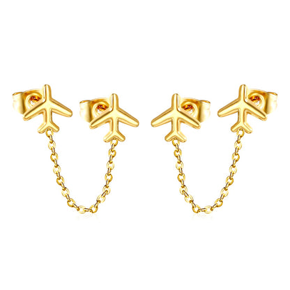 8.2*8mm Airplane+03 Cross Chain 30mm Accessories Earrings Golden