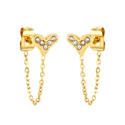 8.2*6mm heart shape with white zirconium+03 cross chain 30mm accessories Earrings gold color
