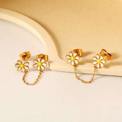 ???8mm six petal flower white/blue oil drops +03 cross chain 30mm accessories earrings gold color??¨¤