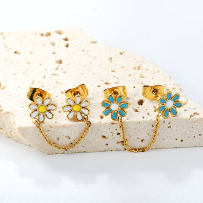 ???8mm six petal flower white/blue oil drops +03 cross chain 30mm accessories earrings gold color??¨¤