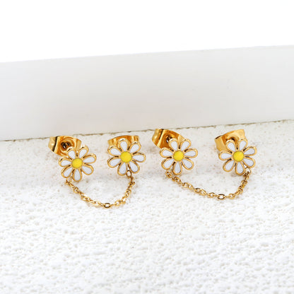???8mm six petal flower white/blue oil drops +03 cross chain 30mm accessories earrings gold color??¨¤