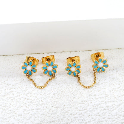 ???8mm six petal flower white/blue oil drops +03 cross chain 30mm accessories earrings gold color??¨¤