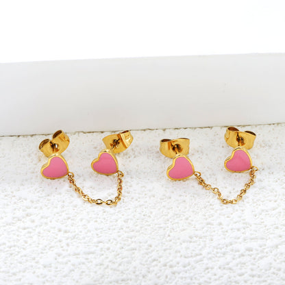 6.3*5.5mm heart shaped black/red/pink oil drops+03 cross chain 30mm accessories earrings gold color