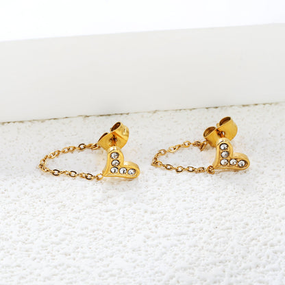8.2*6mm heart shape with white zirconium+03 cross chain 30mm accessories Earrings gold color