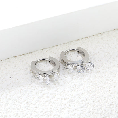2*9mm spherical earrings + 3 4mm round white zirconium fittings gold color/steel color